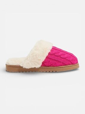 J. Crew Pink Cable Knit Fur Slippers 7 8 9 NWT